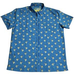Retro Rifle Shirt Mens Organic Blue Bananas Pistol Tropical Button Up Size‎ 2XL